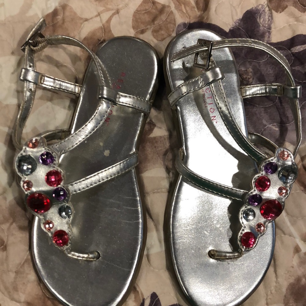 Silver sandals with rhinestones